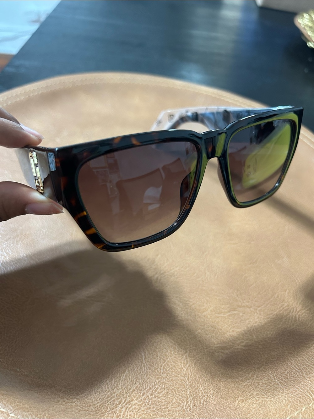 Marc Jacobs Yellow Sunglasses Case with Black Tortoiseshell Sunglasses
